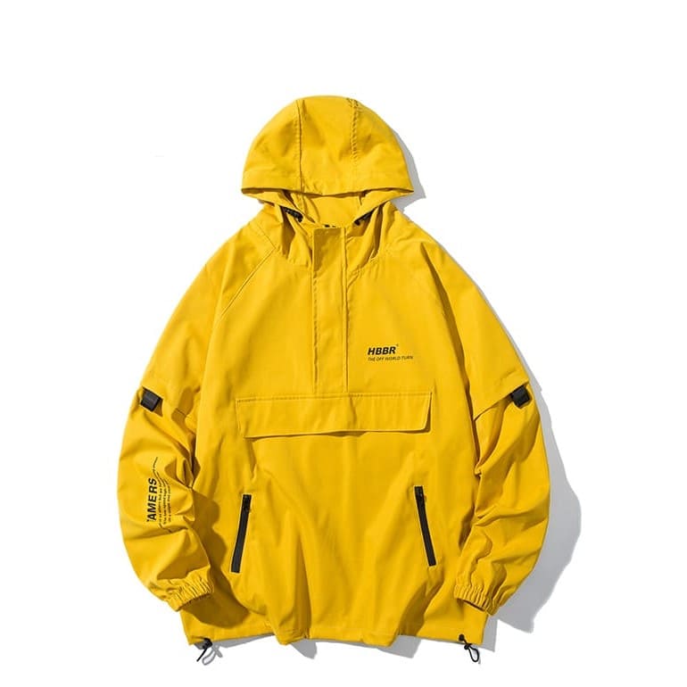 jaqueta corta vento masculina amarela com capuz